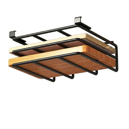 Under-Cabinet Kitchen Organiser Rack with Hooks — Holds Paper Towels, Cutting Boards & Lids