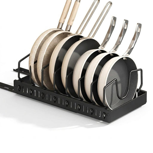 Under-Cabinet Pull-Out Pots & Pans Organiser — Sliding Tray with 8 Adjustable Dividers