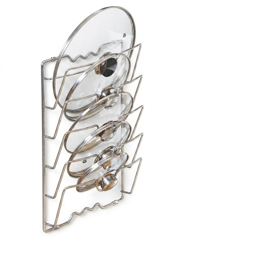 Wall-Mounted Pot Lid Rack — 5-Tier Chrome Pot Lid Holder