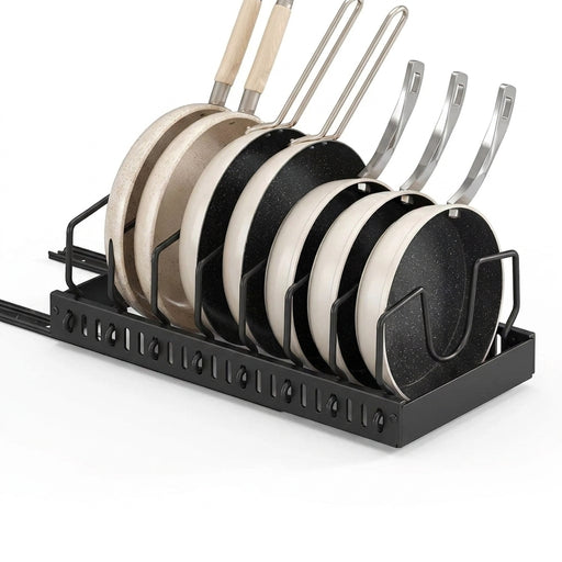 Under-Cabinet Pull-Out Pots & Pans Organiser – Expandable Stainless Steel, Adjustable Dividers