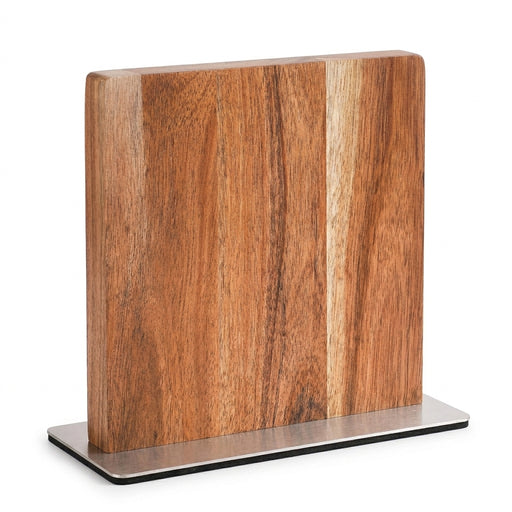 Acacia Wood Magnetic Knife Block with Stainless Steel Base
