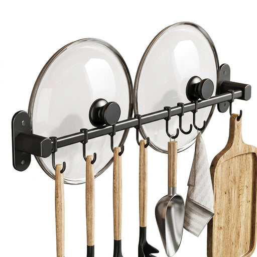 Wall-Mounted Kitchen Hook Rack for Pot Lids and Utensils