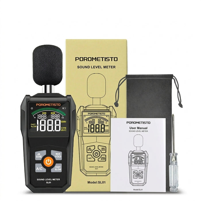 POROMETISTO-SL01 Digital Sound Level Meter — Handheld 30–130 dB A/C Weighted