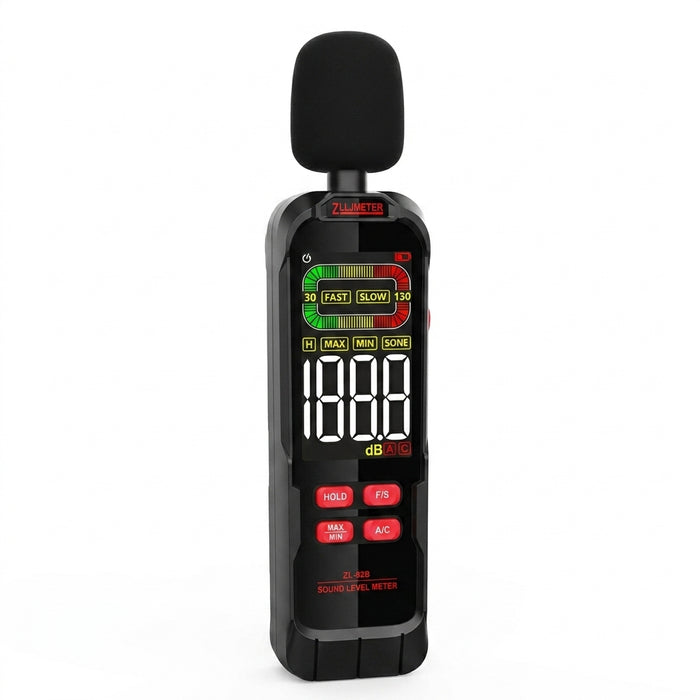 Digital Sound Level Meter 30–130 dB (A/C) — ZL82A 3×AAA or ZL82B USB Recharge