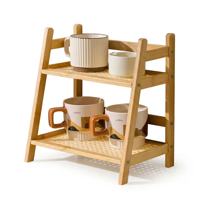 2-Tier Bamboo Spice Rack - Foldable Kitchen Counter & Cupboard Organiser