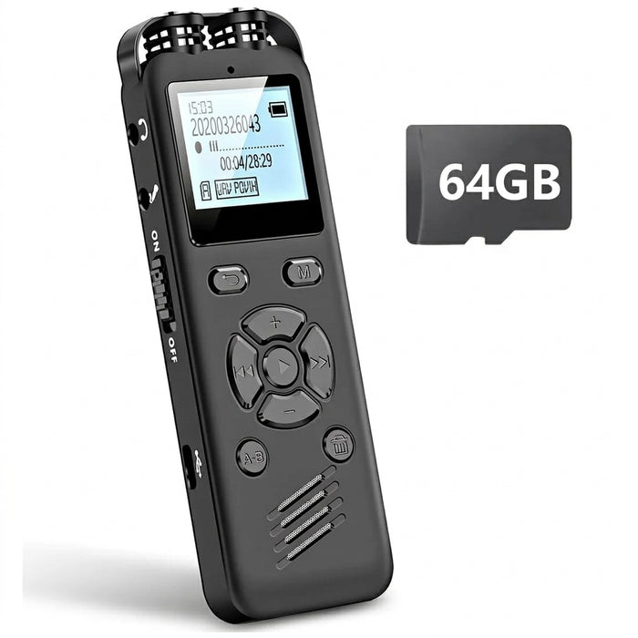 Digital Voice Recorder T69 — 64GB option, WAV recording, voice‑activated