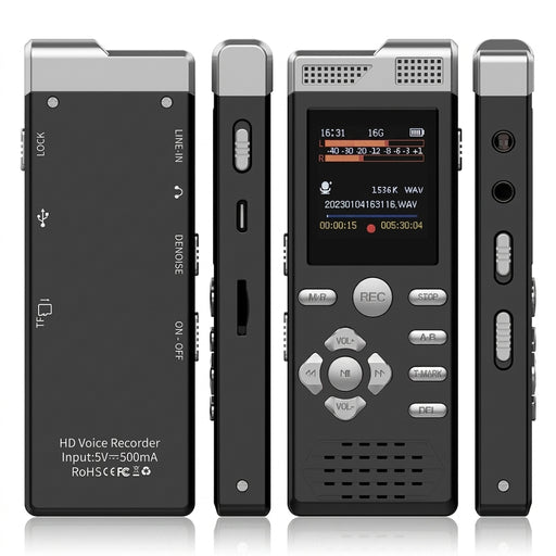 Digital Voice Recorder & MP3 Player — Dual Microphones, Voice‑Activated, Password Protection, Line‑in