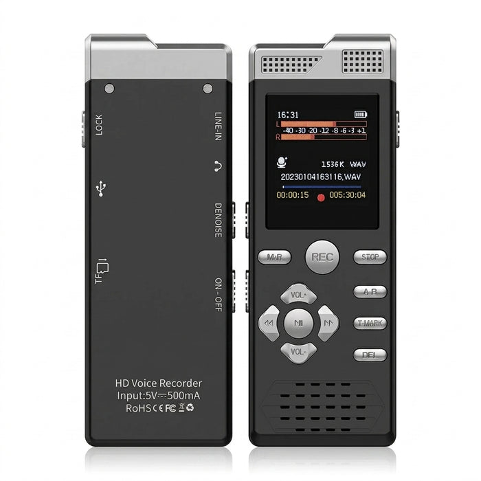 Digital Voice Recorder & MP3 Player — Dual Microphones, Voice‑Activated, Password Protection, Line‑in