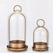 Vintage Brass Metal Candle Holder Set with Glass Domes