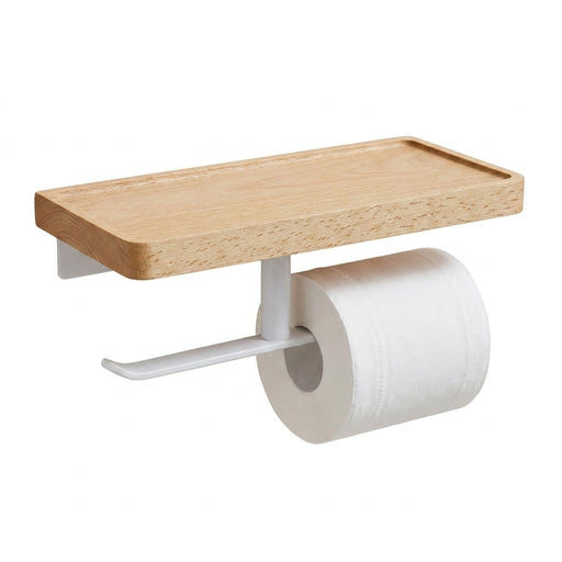 Stainless Steel Toilet & Tissue Roll Holder with Phone Shelf — I/H Style, Black or White