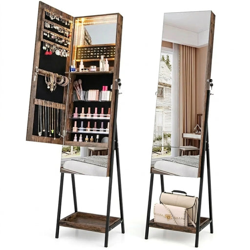 LED Jewellery Cabinet — Freestanding Lockable Armoire with Full-length Mirror & Large Storage