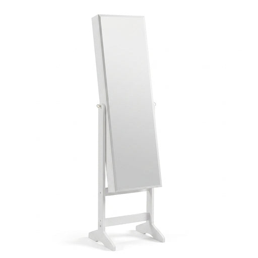 Lockable Freestanding Jewellery Armoire with Adjustable Full-Length Mirror — White