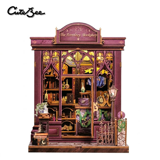 Wooden Book Nook Miniature DIY Kit — Astrology Bookshop Bookshelf Insert (150 pieces)