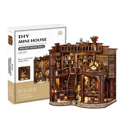 Retro Dreamy 3D Wooden Miniature House Kit — DIY Bookshelf Insert