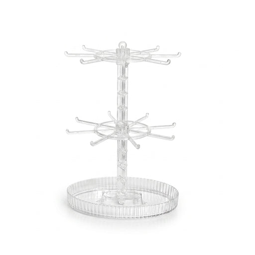 Rotatable 2- or 3-Tier Jewellery Display Stand — 16 or 24 Hooks, Black or Transparent