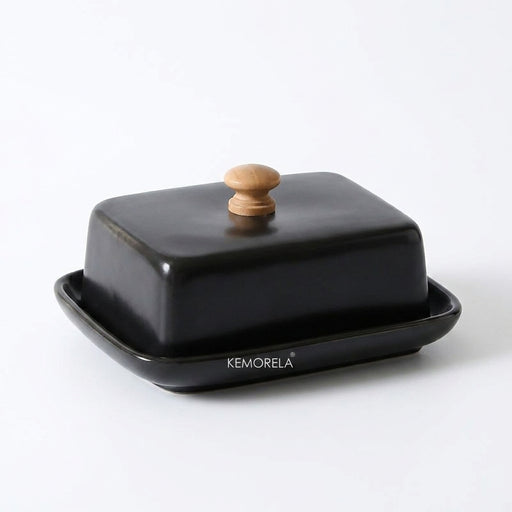 Ceramic Rectangular Butter Dish with Sealable Lid — Cheese Storage, White or Black
