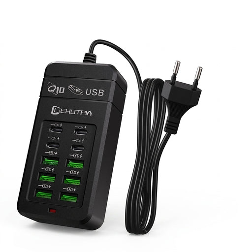 Portable Power Strip with USB‑A & USB‑C — 1.2m Cable, EU/UK/US Plug