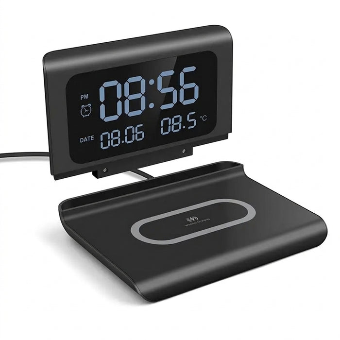 15W Qi Wireless Charger Stand with Alarm Clock & Thermometer (USB-C)