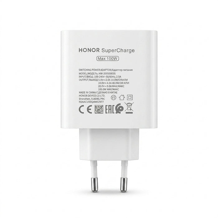 100W SuperCharge EU Wall Charger with 1m 6A USB-C Cable for Honor & Magic V series