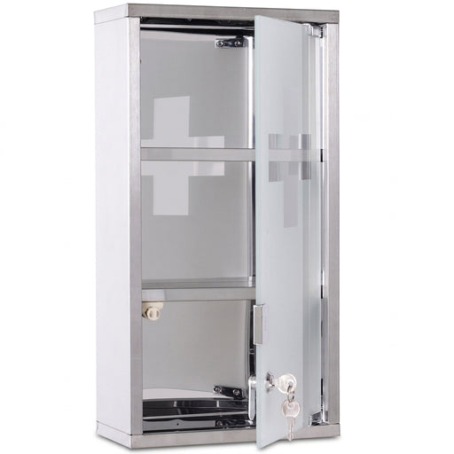 Lockable Wall‑Mounted Medicine Cabinet with Safety Glass Door, Silver, 48cm