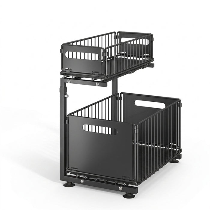 2-Tier Pull-Out Under-Sink Organiser — Adjustable Kitchen Cabinet Rack