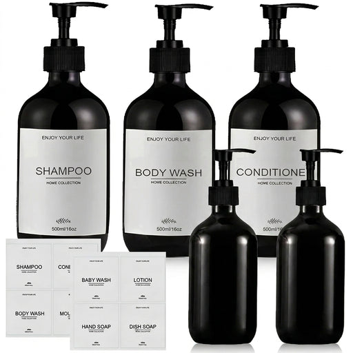 Refillable Shower Soap Dispenser Set – 500ml Bottles, Glossy Black or White