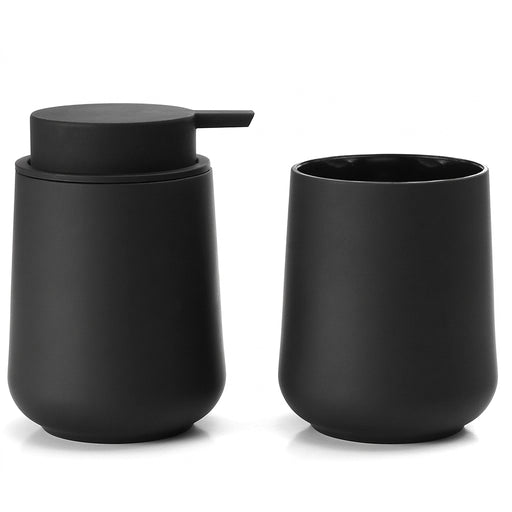 Bathroom Accessory Set - 2-Piece Soap Dispenser and Cup, Matte Black