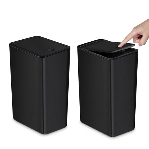 10L Slim Bathroom Bin with Press-Top Lid – Plastic Wastebasket for Toilet, Bedroom & Living Room