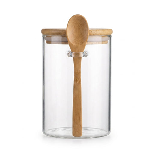 280ml Glass Storage Jar with Bamboo Lid & Spoon — 10oz Airtight Jar