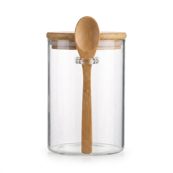280ml Glass Storage Jar with Bamboo Lid & Spoon — 10oz Airtight Jar