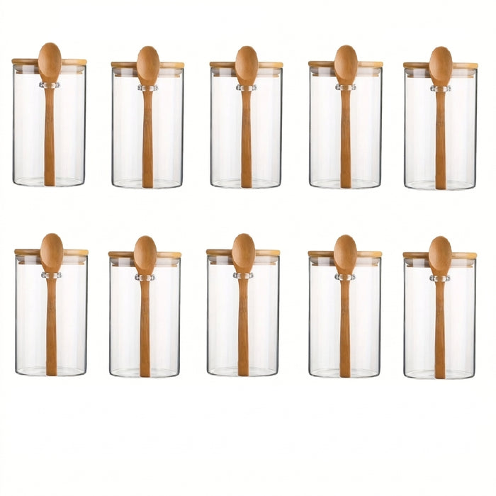 280ml Glass Storage Jar with Bamboo Lid & Spoon — 10oz Airtight Jar