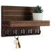 Wall-mounted Wooden Key and Mail Shelf with 5 Hooks
