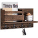 Wooden Wall-Mounted Key & Mail Organiser — Rustic Letter Sorter with 4 Key Hooks