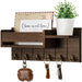 Rustic Wooden Wall Key Holder with Shelf — 6 Hooks & Mail Organiser