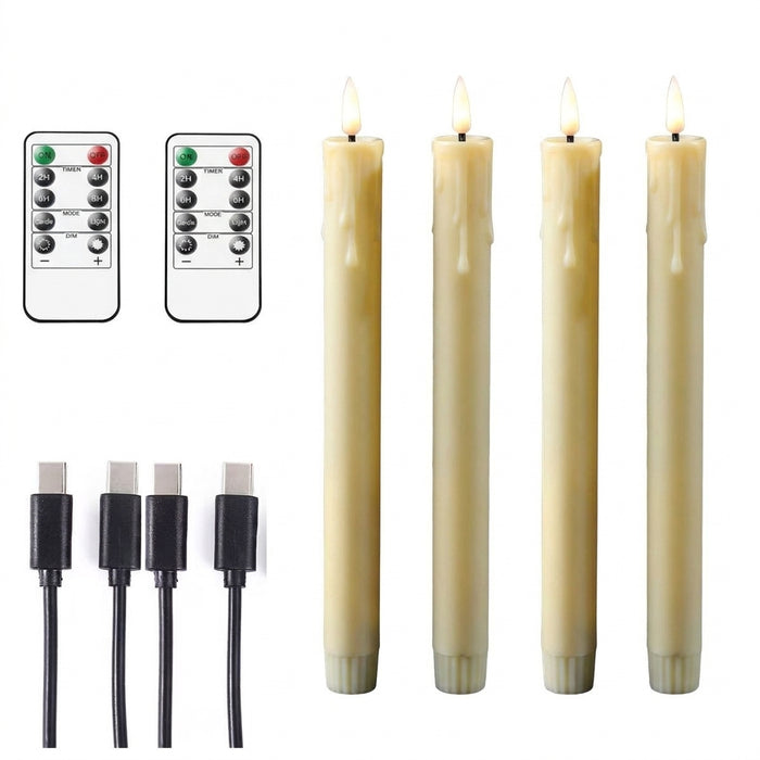 Rechargeable 10-inch Flameless LED Taper Candles — Warm White, 2 or 4 Pack (Beige or White)