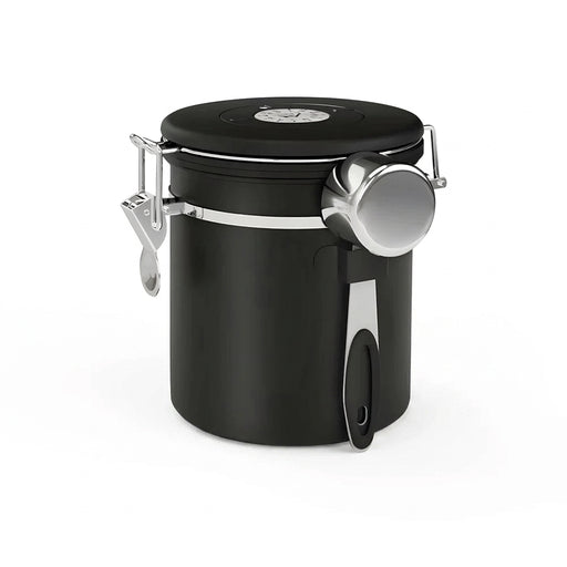 Airtight Stainless Steel Coffee Canister 22oz (1800ml) with Scoop — Black