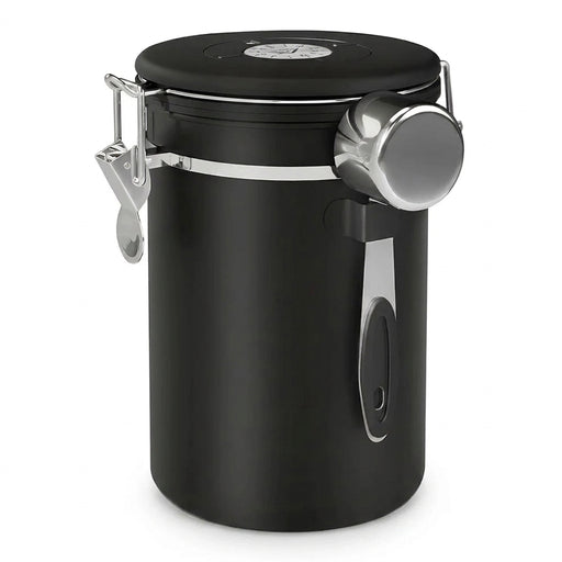 Airtight Stainless Steel Coffee Canister 22oz (1800ml) with Scoop — Black