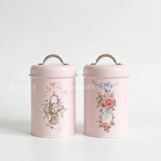 Pink Metal Canister Tins – Pack of Two – Tea, Coffee & Sugar Storage (18 x 10.5 cm) Airtight