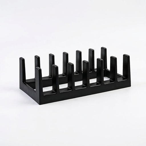 6-Compartment Pot Lid Organiser – Space-Saving Plastic Kitchen Rack (Grey/Black)