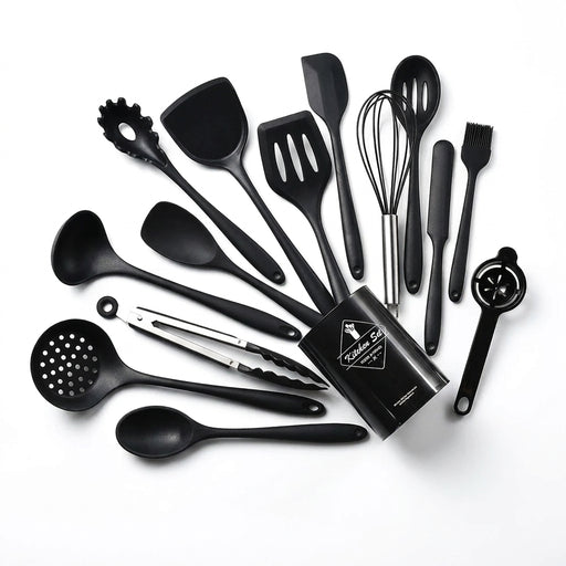 15-Piece Khaki Silicone Kitchen Utensil Set — Food-Grade Cookware Tools