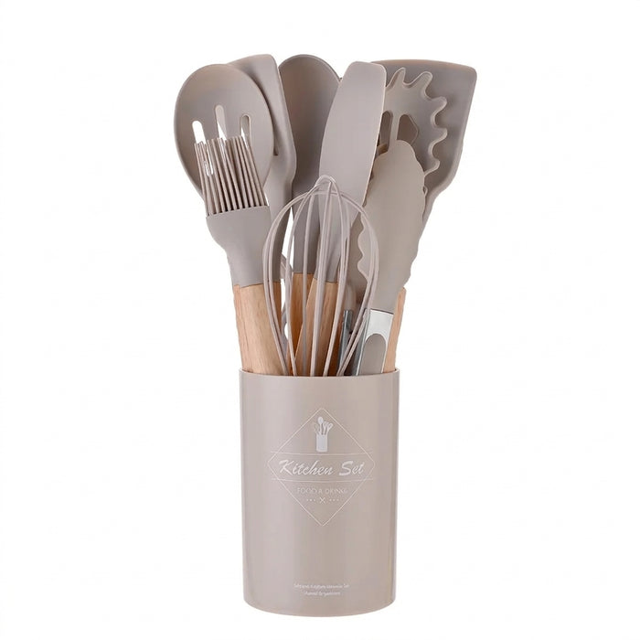 12-Piece Silicone Kitchen Utensil Set with Wooden Handles, Non-Stick