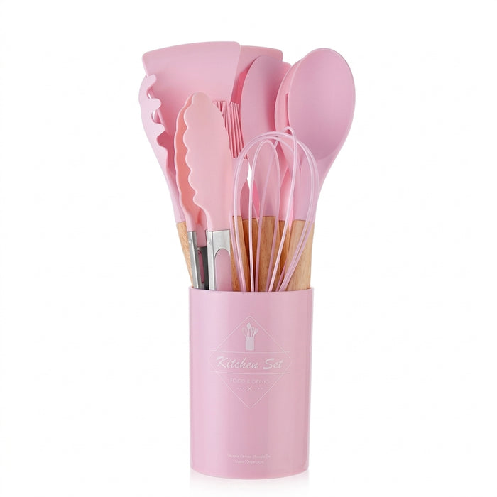 12-Piece Silicone Kitchen Utensil Set with Wooden Handles, Non-Stick