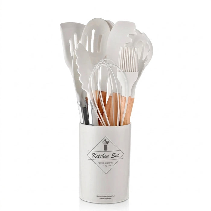 12-Piece Silicone Kitchen Utensil Set with Wooden Handles, Non-Stick
