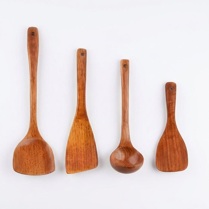 4-piece Wooden Kitchen Utensil Set — Shovel, Scoop, Spatula & Spoon