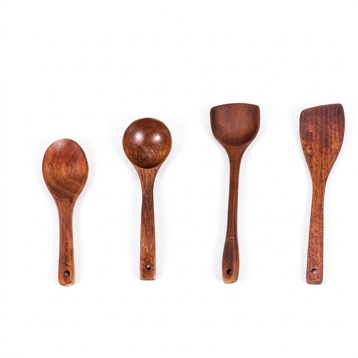 4-piece Wooden Kitchen Utensil Set — Shovel, Scoop, Spatula & Spoon