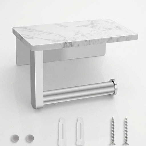 Stainless Steel Toilet Roll Holder with Marble Shelf and Mobile Phone Shelf