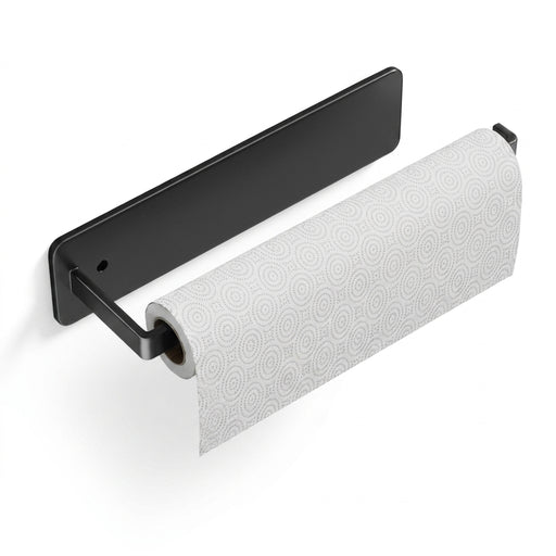 Self‑Adhesive Paper Towel & Toilet Roll Holder — No Drilling, Metal Rack (Black/Grey/White)