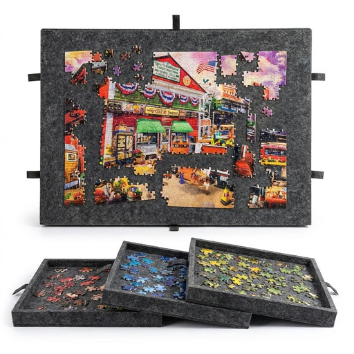 7-Piece Decorative Puzzle Board with 6-Drawer Felt Storage for 1000-Piece Puzzles