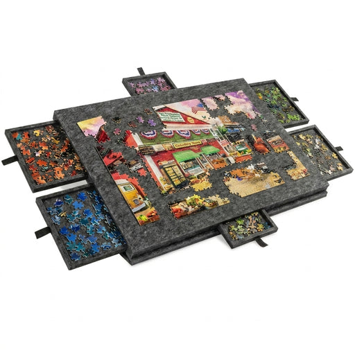 1500-Piece Jigsaw Puzzle Table with 6 Drawers — Felt Board, Tilting 2‑in‑1 Stand & Cover, Lightweight Portable