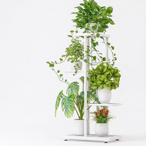 Metal Plant Stand — 4/6/8-Tier Flower Pot Rack, White or Dark Grey